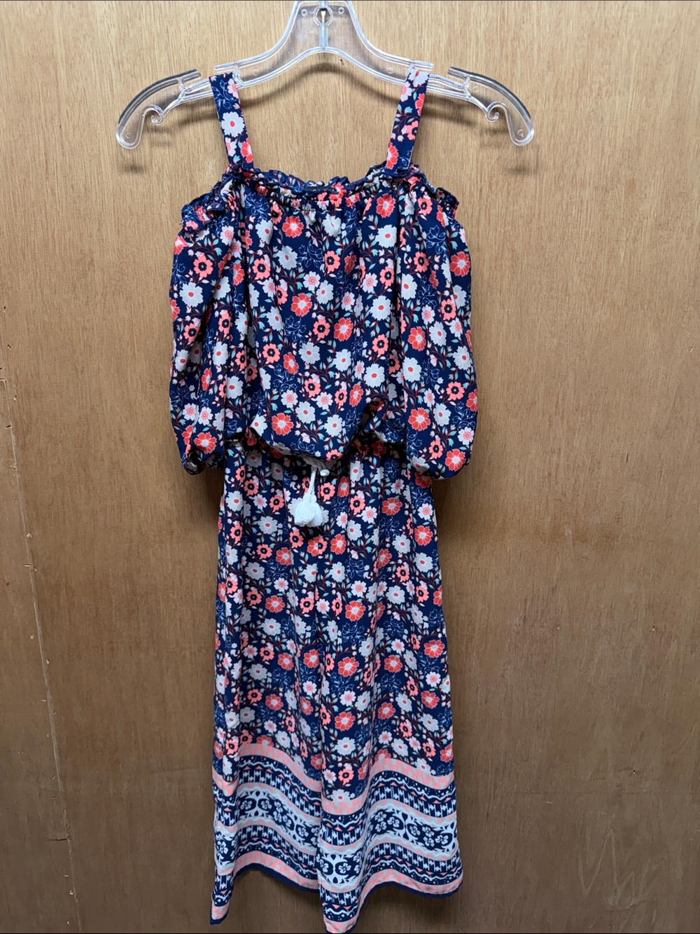Sequin Hearts Navy Floral Maxi Dress with Coral and White Flowers